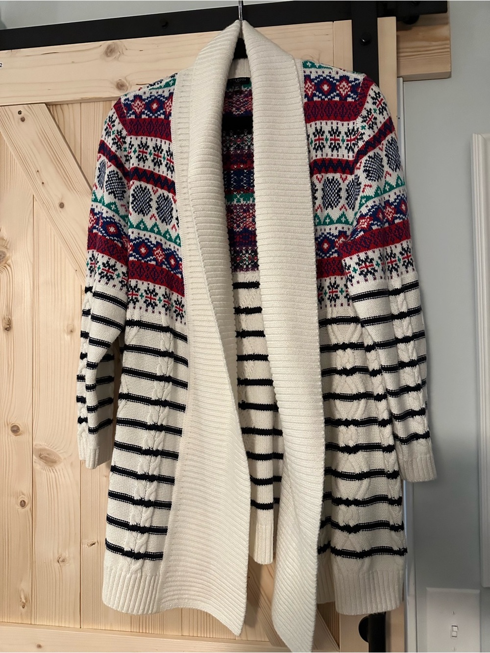 Talbots Cream Open-Front Fair Isle & Stripe Cardigan